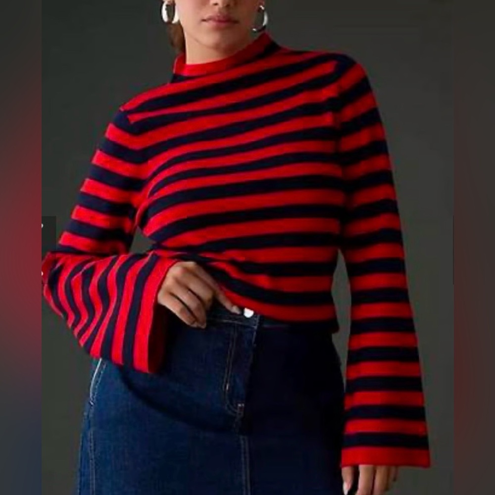 Anthropologie Maeve Red and navy Knit Top xs